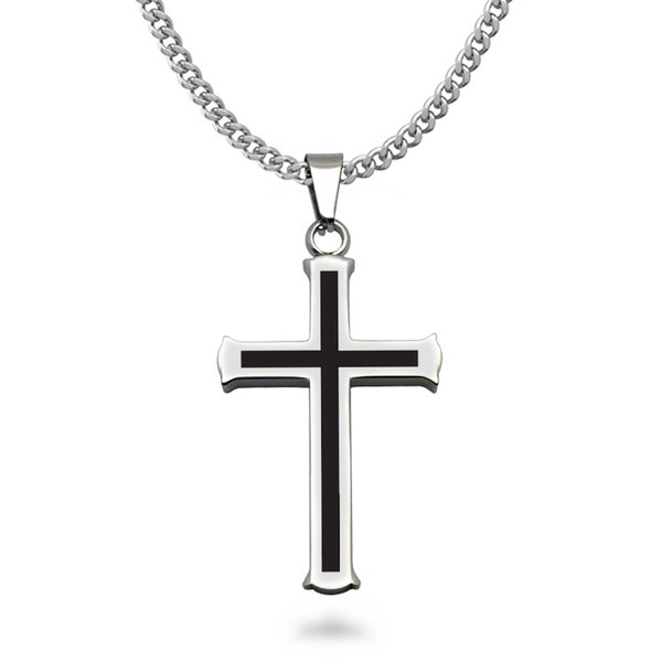 Personalize Cross Necklace,Mens Cross Pendant Necklace,Stainless Steel Cross Necklace w/ Curb LINK Chain,Christian Jewelry CQSSN679