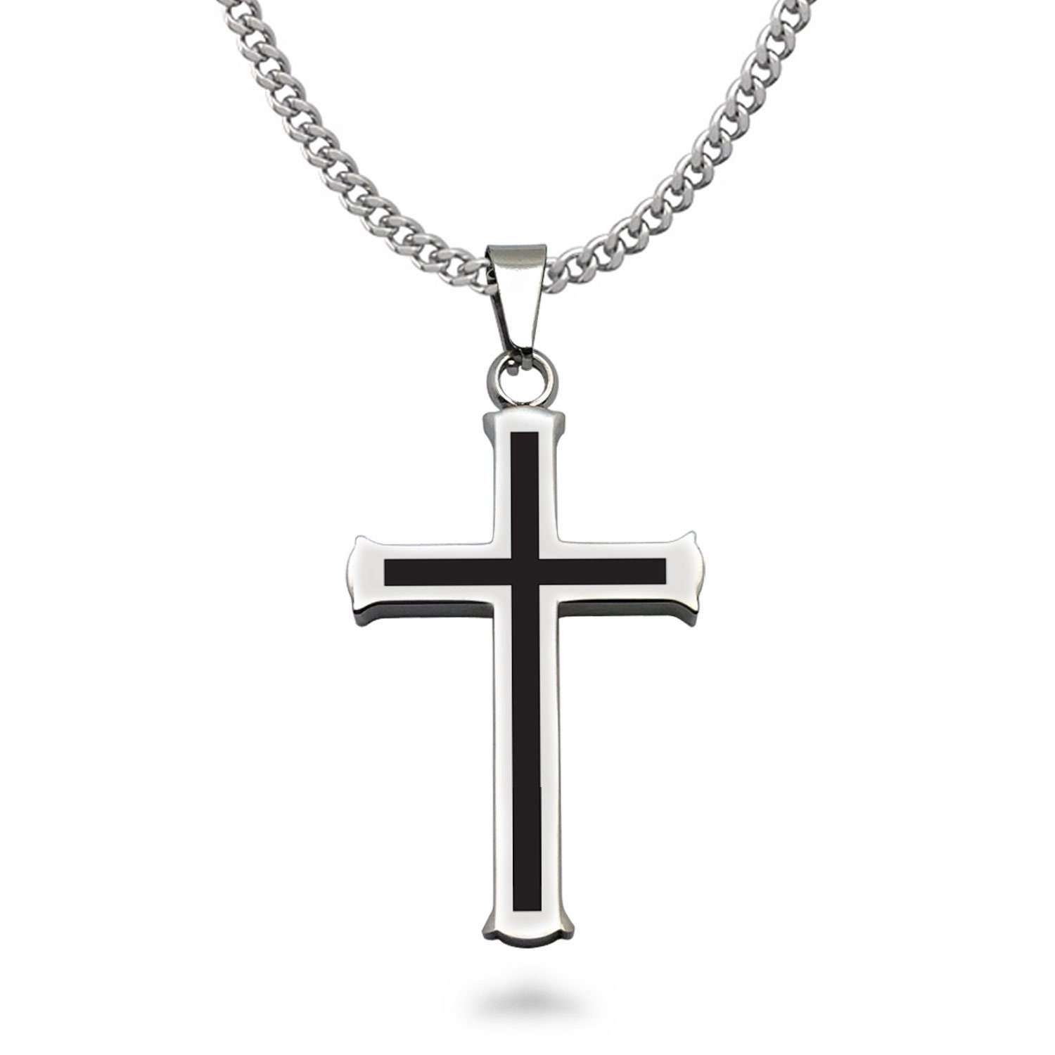 Solid Stainless Steel Sideways Cross Chain Necklace with Secure Lobster  Lock Clasp 21.5
