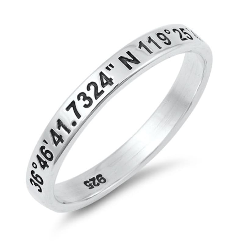Personalize Custom Engrave 925 Sterling Silver Wedding Band Promise Ring Coordinates Ring 3mm Sterling Silver Wedding Band