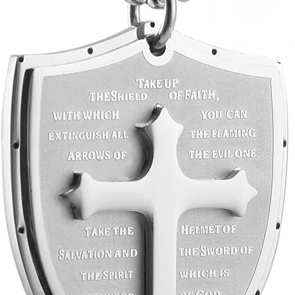 Shield Armor of God Ephesians 6:16-17, Faith Cross Stainless Steel Pendant Necklace Black Silver Gold Mens Cross Necklace religious