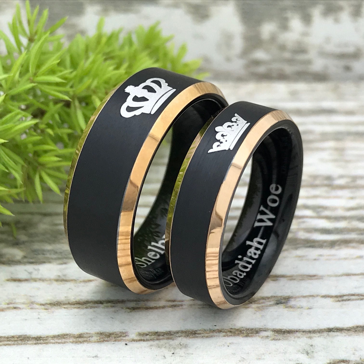 Free Custom Engraving Matching Couples Her King and His Queen Ring Set in  Black Tungsten Carbide Rings With Two White CZ- His and Hers for Promise  Wedding Jewelry (His Queen, 8) -