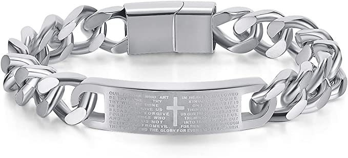 Lord's Prayer Bracelet Stainless Steel Cross English Bible Lords