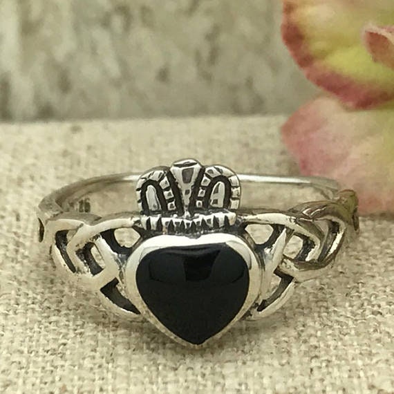 Claddagh Ring, Sterling Silver Claddagh Ring With Black Onyx  Inlay,personalize Claddagh Ring, Love Loyalty Friendship Claddagh Ring -  Etsy