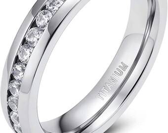 ROWAG 6mm Mens Titanium Stainless Steel Couple Wedding Bands for Him and Her Womens Cubic Zinconia CZ Promise Engagement Rings ROWAG 6mm Mens Titanium Stainless Steel Couple Wedding Bands for Him and Her Womens Cubic Zinconia CZ Promise Engagement Rings