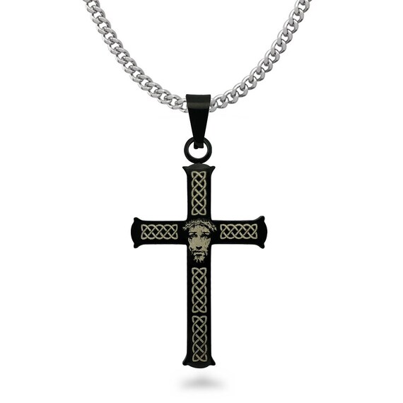 Black Celtic Necklace Men's Cross Pendant Necklace | Etsy