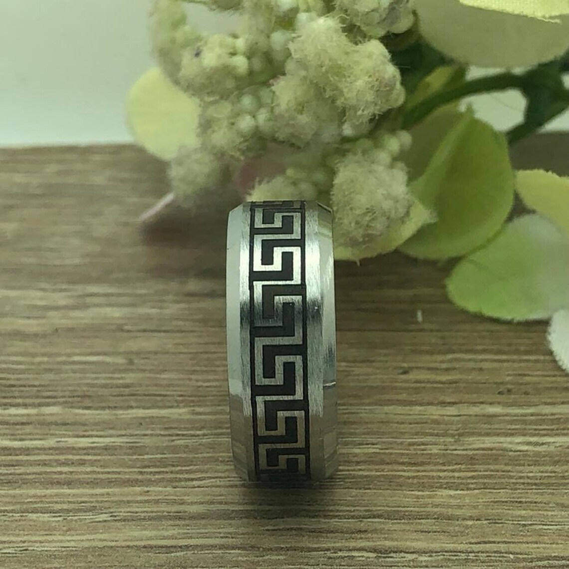 Greek Key Ring Two Tone Stainless Steel Wedding Band Etsy