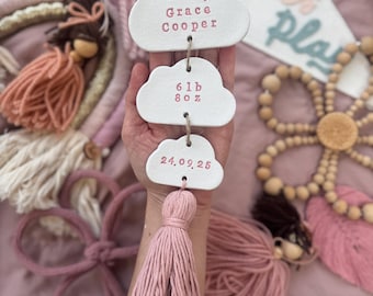 Personalised Baby Cloud Keepsake Gift: Handmade Clay Ornament, Custom wall hanging for Nursery Decor