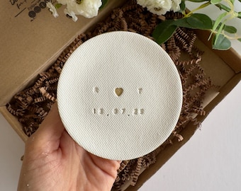 Personalised Wedding Clay Ring Dish Gift, Custom Anniversary or Engagement Keepsake