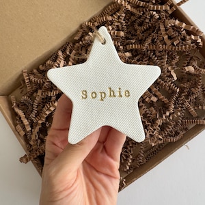 Personalised Christmas Star Decoration: Custom Clay Ornament Gift, Christmas Eve Box Filler