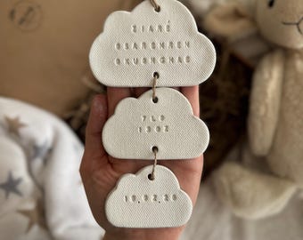 Personalised Baby Keepsake Gift | Custom Clay Newborn Keepsake Clouds | Nursery Decor | New Parents Present