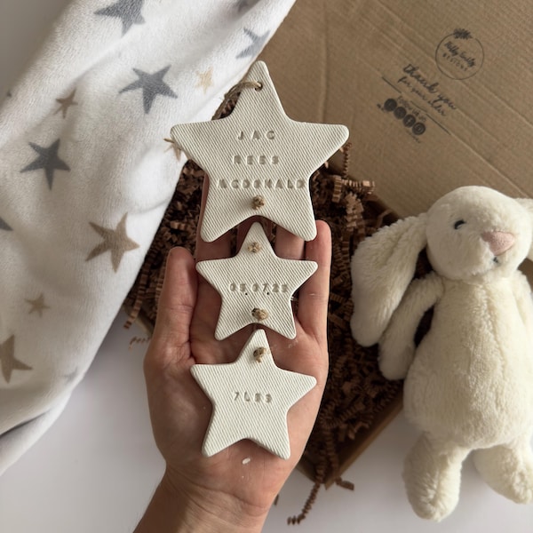 Personalised Baby Gift Clay Star Decoration Ornament: Handmade Baby Keepsake, Newborn Gift