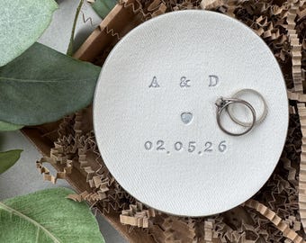 Personalised Wedding Gift, Clay Ring Dish Custom Engagement Keepsake Present, Handmade Jewellery Holder