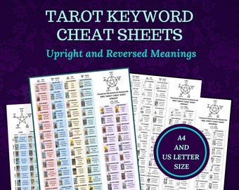 Tarot keyword cheat sheets with the classical elements, for beginner or advanced Tarot readers, printable, instant download pdf ebook.