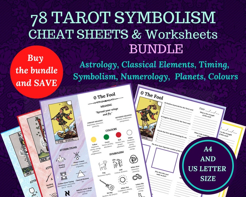 Tarot Symbolism Worksheets Cheat Sheets for beginner or image 1
