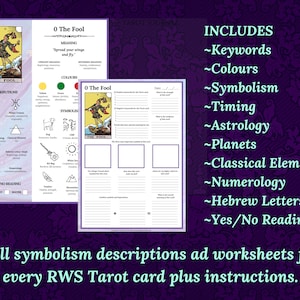 Tarot Symbolism Cheat Sheets, for beginner or advanced Tarot readers, printable, instant download ebook. image 3