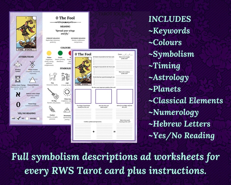 Tarot Symbolism Cheat Sheets, for beginner or advanced Tarot readers, printable, instant download ebook. image 3