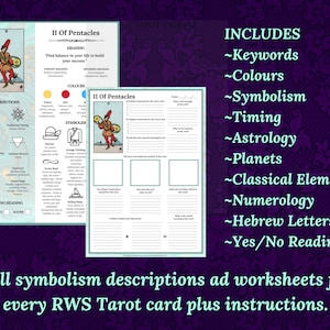 Tarot Symbolism Cheat Sheets, for beginner or advanced Tarot readers, printable, instant download ebook. image 7