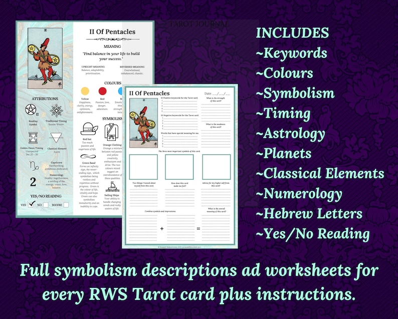 Tarot Symbolism Cheat Sheets, for beginner or advanced Tarot readers, printable, instant download ebook. image 7