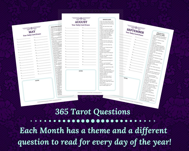 Tarot workbook calendar PLUS FREE daily challenge, for beginner or advanced Tarot readers, printable, instant download pdf ebook. image 7