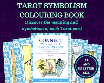 Tarot symbolism coloring book, for beginner or advanced Tarot readers, printable, US. Letter size, instant download pdf ebook.