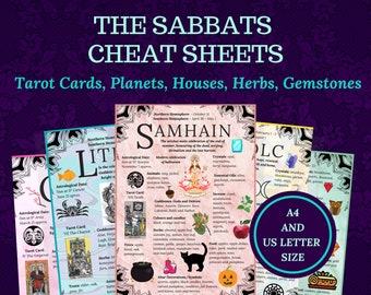 The Sabbats Cheat Sheet, book of shadows pages, for beginning witches, printable, instant download pdf ebook.