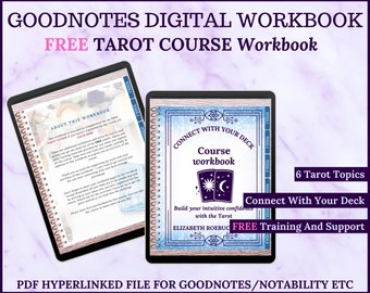 GOODNOTES Connect With Your Deck Tarot Course Workbook for beginner or advanced Tarot readers, printable, instant download ebook.