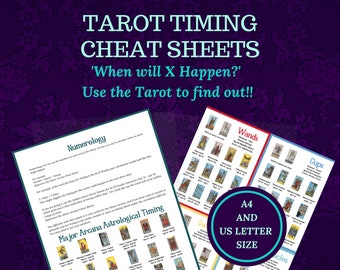 Tarot Timing Cheat Sheets, Tarot Astrology, for beginner or advanced Tarot readers, printable, instant download ebook.