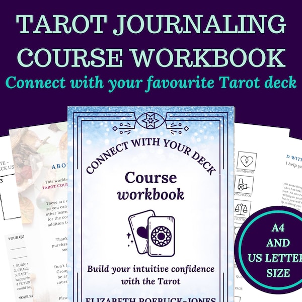 Tarot journal plus free course, learn the tarot for beginners, printable, instant download pdf ebook.