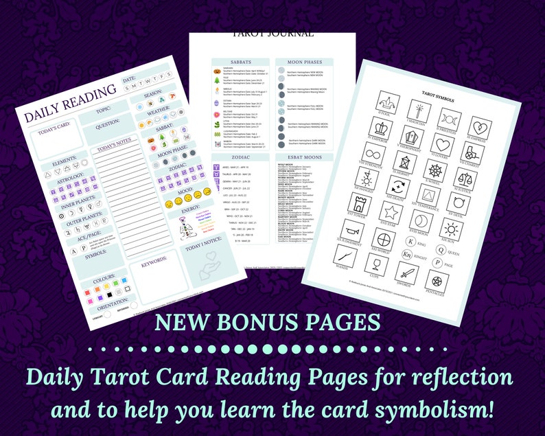 Tarot workbook calendar PLUS FREE daily challenge, for beginner or advanced Tarot readers, printable, instant download pdf ebook. image 4