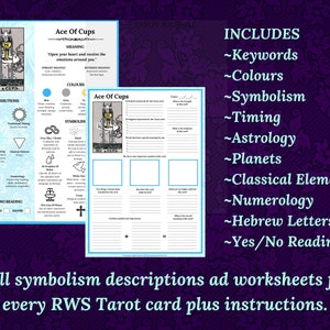 Tarot Symbolism Cheat Sheets, for beginner or advanced Tarot readers, printable, instant download ebook. image 5