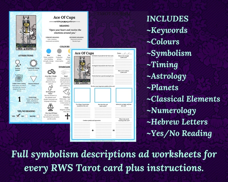 Tarot Symbolism Cheat Sheets, for beginner or advanced Tarot readers, printable, instant download ebook. image 5