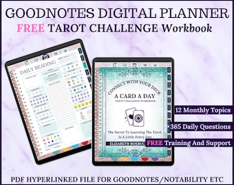 Goodnotes Tarot A Card A Day Challenge Workbook plus Free Challenge Training