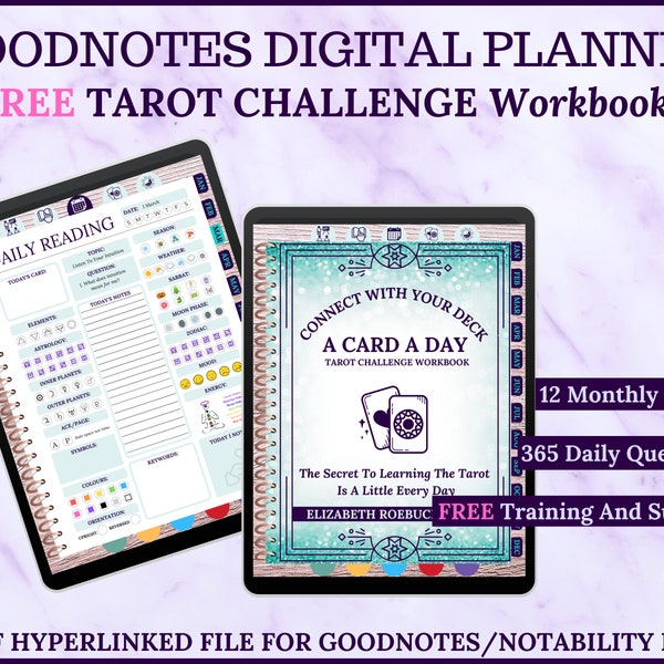 Goodnotes Tarot A Card A Day Challenge Workbook plus Free Challenge Training