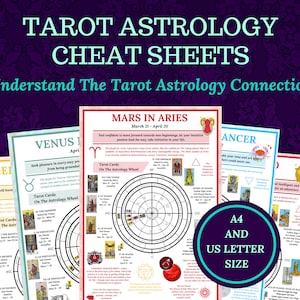 Tarot and Astrology cheat sheets, for beginner or advanced Tarot readers, printable, instant download pdf ebook.