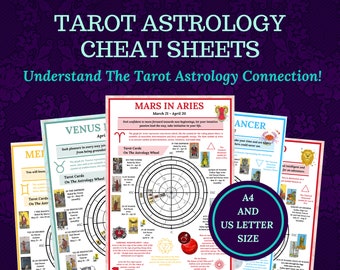 Tarot and Astrology cheat sheets, for beginner or advanced Tarot readers, printable, instant download pdf ebook.