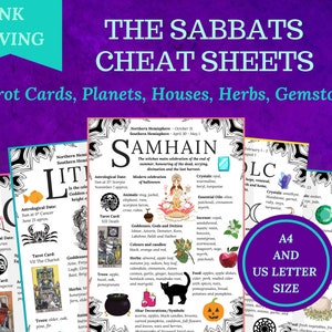 The Sabbats Cheat Sheet, book of shadows pages, for beginning witches, printable, instant download pdf ebook.