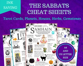 The Sabbats Cheat Sheet, book of shadows pages, for beginning witches, printable, instant download pdf ebook.