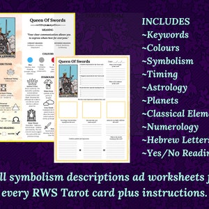 Tarot Symbolism Cheat Sheets, for beginner or advanced Tarot readers, printable, instant download ebook. image 6