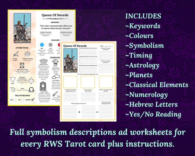 Tarot Symbolism Cheat Sheets, for beginner or advanced Tarot readers, printable, instant download ebook. image 6