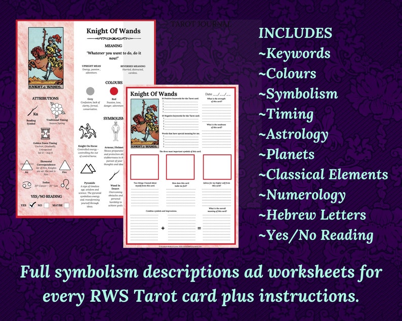 Tarot Symbolism Cheat Sheets, for beginner or advanced Tarot readers, printable, instant download ebook. image 4