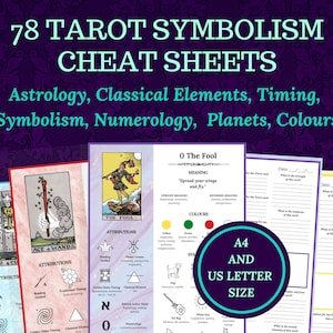 Tarot Symbolism Cheat Sheets, for beginner or advanced Tarot readers, printable, instant download ebook.