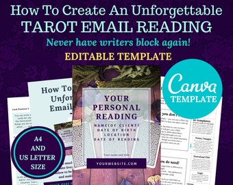 Tarot Email Reading Canva Template. Instant Download A4 And Us Letter size. Edit and make your own email Tarot reading