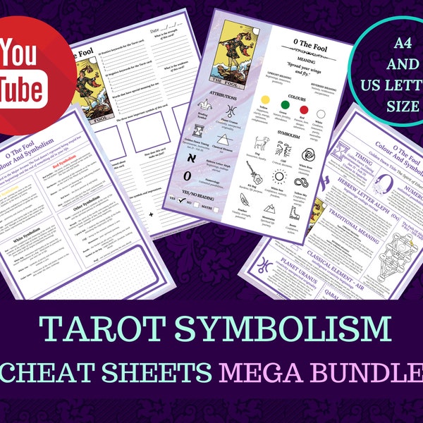Tarot Symbolism Worksheets Cheat Sheets, for beginner or advanced Tarot readers, printable, instant download ebook.
