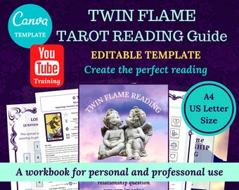 Twin Flame Tarot Reading Guide Plus Canva Editable Template Instant download pdf For Beginner or Advanced Readers