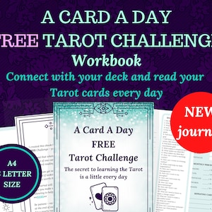 Tarot workbook calendar PLUS FREE daily challenge, for beginner or advanced Tarot readers, printable, instant download pdf ebook.