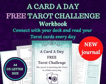 Tarot workbook calendar PLUS FREE daily challenge, for beginner or advanced Tarot readers, printable, instant download pdf ebook.