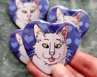 3'' Silly Kitty Heart-Shaped Pin-Back Button