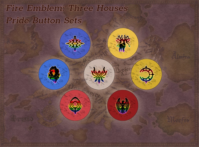 Three Houses Pride Pin-Back Buttons 1/'/' Fire Emblem