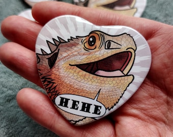 3'' Hehe Bearded Dragon Heart-Shaped Pin-Back Button