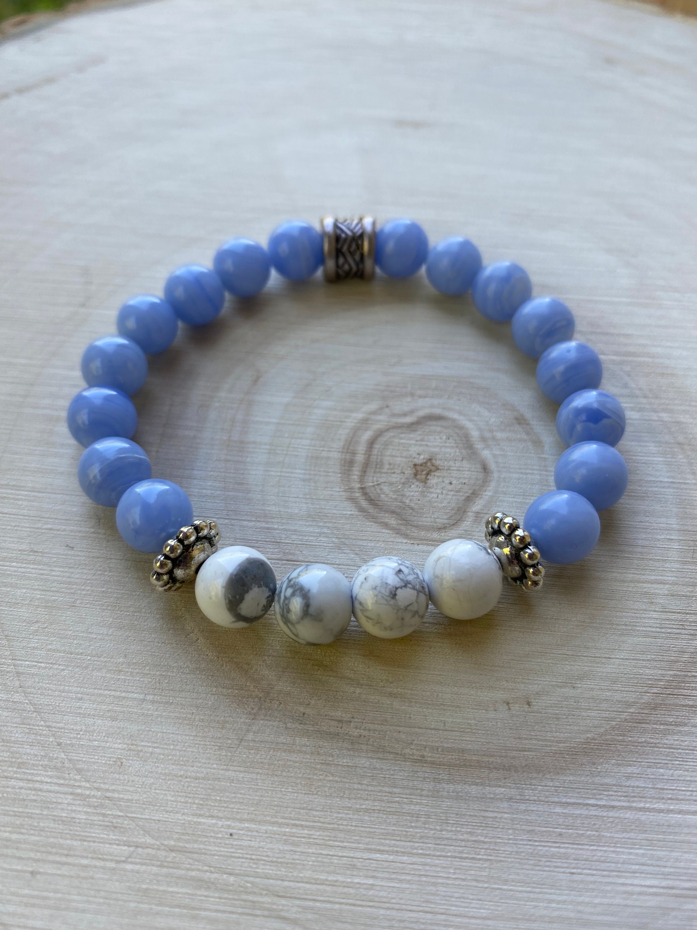 Blue Lace Agate Gemstone Round Ball Stretchable Bracelet For Women's –  GemsRush